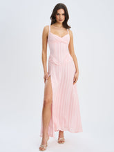 Load image into Gallery viewer, Mallory Baby Pink Stripe Jacquard High Slit Gown