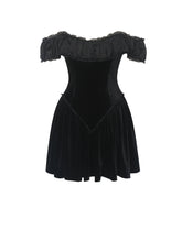 Load image into Gallery viewer, Daisha Black Lace Trimmed Off-Shoulder Ruched Mini Dress
