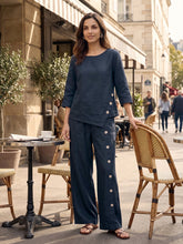 Load image into Gallery viewer, 100% Linen Asymmetric-Hem Button-Trim Top NYLA