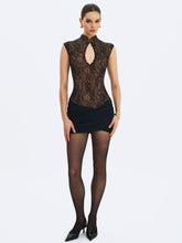Load image into Gallery viewer, Valerie Black Lace Teardrop Neckline Ruched Mini Dress