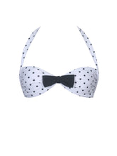 Load image into Gallery viewer, Olivea Polka Dot Black Bowtie Halter Bikini Top