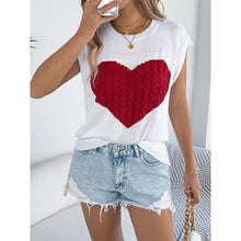 Load image into Gallery viewer, Women’s Heart Color Block Knit Top – Casual Sleeveless Valentine Tank
