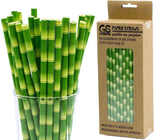 Load image into Gallery viewer, Bamboo Print Biodegradable Drinking Paper Straws for Party Box of 100
