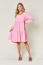 Load image into Gallery viewer, Light Green Double Take Full Size V-Neck Sleeve Tiered Dress with Pockets Elegant & Comfortable Casual Dress
