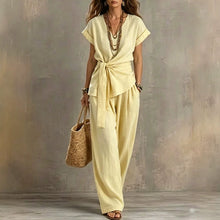 Load image into Gallery viewer, Women's V-Neck Short-Sleeve Top & Pants Two-Piece Set