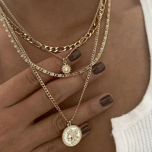 Load image into Gallery viewer, Mandotos Chunky Gold Layered Necklace With Coin Pendant And Sun Charm For Women