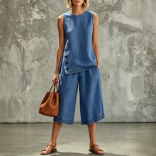 Load image into Gallery viewer, Women's Tank Top & Wide-Leg Pants Set – Side Split, Pockets, Buttons