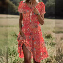 Load image into Gallery viewer, Ethnic Print Midi Dress – Scoop Neck Geometric Pattern Boho Dress