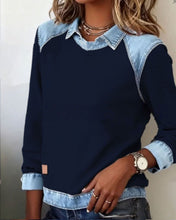 Load image into Gallery viewer, Denim Collar Patchwork Pullover Knitwear Top – Women’s Street Style