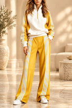 Load image into Gallery viewer, Women's Three-Stripe Colour-Block Half-Zip Sweatshirt & Wide-Leg Track Trouser Set