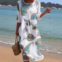 Load image into Gallery viewer, Women's 3D Floral Print Long-Sleeve A-Line Dress – Crew Neck Loose Fit