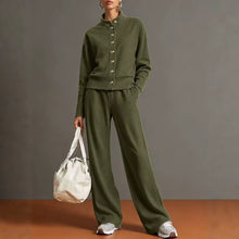 Load image into Gallery viewer, Women's Stand-Collar Button Cardigan & Wide-Leg Pants Set