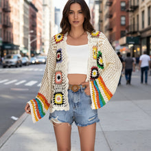 Load image into Gallery viewer, Hand-Crocheted Floral Cardigan Sweater | Boho Open Front Knit Top
