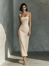 Load image into Gallery viewer, Square Neck Sling Dress – High Waist Midi Dress