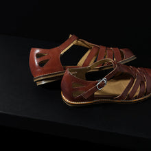 Load image into Gallery viewer, Women's Washed Full Grain Leather Fisherman Sandals – Closed-Toe Woven T-Strap