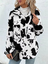 Load image into Gallery viewer, Trendy Black White Cozy Cow Print Collared Neck Button Up Fuzzy Jacket Modern & Warm Outerwear