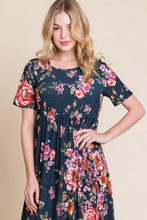 Load image into Gallery viewer, Floral Short Sleeve Maxi Dress – Elegant Maxi Dress, Floral Short Sleeve Dress, Shirred Maxi Dress, Flowing Silhouette Dress, Comfortable Summer Dress, Flattering Dress for Various Occasions, Versatile Maxi Dress