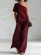 Load image into Gallery viewer, Women's Wide-Leg Pants & Top Set – 2-Piece Three-Quarter Sleeve Outfit