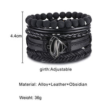 Load image into Gallery viewer, Vintage Black Bead Bracelets For Men Fashion Hollow Triangle Leather Bracelet & Bangles Multilayer Wide Wrap Jewelry For Men and Women