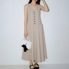 Load image into Gallery viewer, Women's V-Neck Sleeveless Button-Up Pencil Dress
