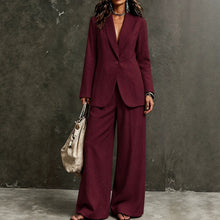 Load image into Gallery viewer, Women's Linen-Look Single-Button Blazer & Wide-Leg Trouser Suit Set