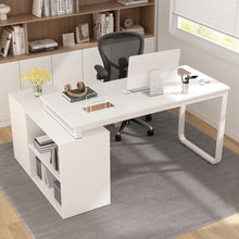 Load image into Gallery viewer, 55.1" W : L-Shaped White Finish 1-Drawer Wooden Commercial Writing Desk with Open Shelves and Eco-Friendly Paint Finish