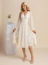 Load image into Gallery viewer, Floral Long Sleeve V-Neck Pleated Midi Dress – High Waist Flared Hem