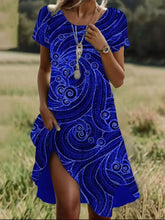 Load image into Gallery viewer, Ethnic Print Midi Dress – Scoop Neck Geometric Pattern Boho Dress