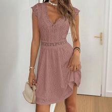 Load image into Gallery viewer, Women’s V‑Neck Short‑Sleeve Dress with Lace Trim