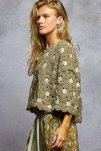Load image into Gallery viewer, POL Contrast Crochet Cropped Knit Top