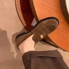 Load image into Gallery viewer, Women's British-Style Gold Coin Loafers | Block Heel Leather Slip-Ons