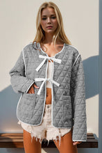 Load image into Gallery viewer, Charming Double Take Contrast Trim Tie Front Quilted Jacket with Pockets Elegant & Cozy Outerwear