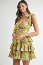 Load image into Gallery viewer, Floral Print Shoulder Tie Layered Mini Dress For Women – Fresh Floral Design, Fluttering Adjustable Shoulder Tie, Layered Mini Dress, Trendy Summer Outfit