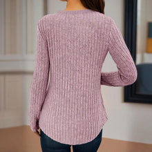 Load image into Gallery viewer, Women's Solid Color Button V-Neck Long Sleeve Knit Top