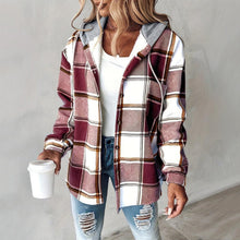 Load image into Gallery viewer, Plaid Drawstring Hoodie Shirt