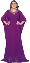 Load image into Gallery viewer, Hand-Embroidered Rhinestone Kaftan Dress – Georgette Chiffon, One Size Fits All, 58-60” Length