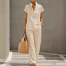 Load image into Gallery viewer, Cardigan & Short Sleeve Top + Pants Three-Piece Set – Solid Color Casual Lounge