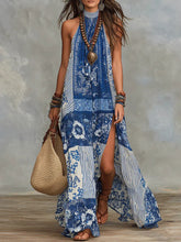Load image into Gallery viewer, Women's Printed Halterneck Split Maxi Dress – Loose Fit Sleeveless
