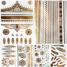 Load image into Gallery viewer, 1PC Gold Chain Bracelet Tattoo Sticker Summer Style Fake Jewelry Temporary Tattoo Waterproof Gold Sliver Glitter Body Face Tattoo For Womens