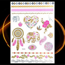 Load image into Gallery viewer, 1PC Gold Chain Bracelet Tattoo Sticker Summer Style Fake Jewelry Temporary Tattoo Waterproof Gold Sliver Glitter Body Face Tattoo For Womens