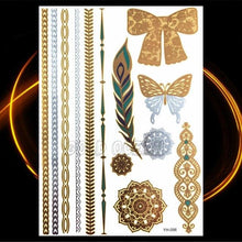 Load image into Gallery viewer, 1PC Gold Chain Bracelet Tattoo Sticker Summer Style Fake Jewelry Temporary Tattoo Waterproof Gold Sliver Glitter Body Face Tattoo For Womens