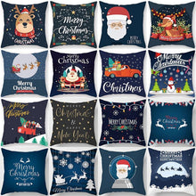 Load image into Gallery viewer, 1Pcs Blue Christmas Tree Deer Santa Claus Pattern Polyester Cushion Cover Merry Christmas Throw Cushion Covers Tree Reindeer Star Pillow Case For Party Home Decoration Decorative Sofa Home Decor Pillowcover 45x45cm