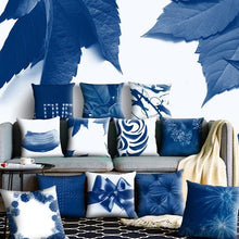 Load image into Gallery viewer, 1Pcs Blue Pattern Cushion Cover Polyester Pillowcase Decorative Navy Blue White Pillow Covers Pillow Case Blue Home Bedroom Sofa Decor Pillow Cover
