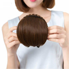 Load image into Gallery viewer, 1pcs Braided Hairband Synthetic Bangs Heat Resistant Bangs Hair Extensions for Women Girls Blunt Bangs Fake Fringe Hairpieces Natural Flat Neat Bangs With Temples For Women One Piece Hairpiece