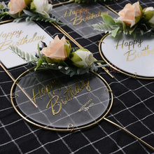 Load image into Gallery viewer, 1Pcs Metal Happy Birthday Cake Topper Artificial flowers Cake Toppers Happy Birthday Cake Topper Metal And Acrylic Cake Decoration With Pink Artificial Flower Cluster For DIY Baby Shower Birthday Party Decoration Baking Decor