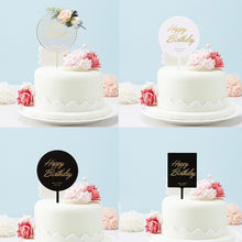 Load image into Gallery viewer, 1Pcs Metal Happy Birthday Cake Topper Artificial flowers Cake Toppers Happy Birthday Cake Topper Metal And Acrylic Cake Decoration With Pink Artificial Flower Cluster For DIY Baby Shower Birthday Party Decoration Baking Decor