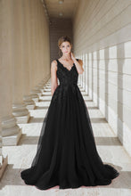 Load image into Gallery viewer, Black Queen - Black V-neck lace light-weighted low-back A-line gown colored wedding dress
