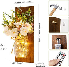 Load image into Gallery viewer, 2 Pack Rustic Jar Fairy Strip Lights Wall Decor Hydrangea Sconces Decorative Home Chic Hanging LED FlowersHanging Design with Remote Control LED Fairy Lights and White Peony, Farmhouse Kitchen Decorations Wall Home Decor Living Room Lights Set of Two