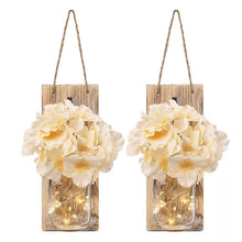 Load image into Gallery viewer, 2 Pack Rustic Jar Fairy Strip Lights Wall Decor Hydrangea Sconces Decorative Home Chic Hanging LED FlowersHanging Design with Remote Control LED Fairy Lights and White Peony, Farmhouse Kitchen Decorations Wall Home Decor Living Room Lights Set of Two