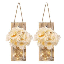 Load image into Gallery viewer, 2 Pack Rustic Jar Fairy Strip Lights Wall Decor Hydrangea Sconces Decorative Home Chic Hanging LED FlowersHanging Design with Remote Control LED Fairy Lights and White Peony, Farmhouse Kitchen Decorations Wall Home Decor Living Room Lights Set of Two